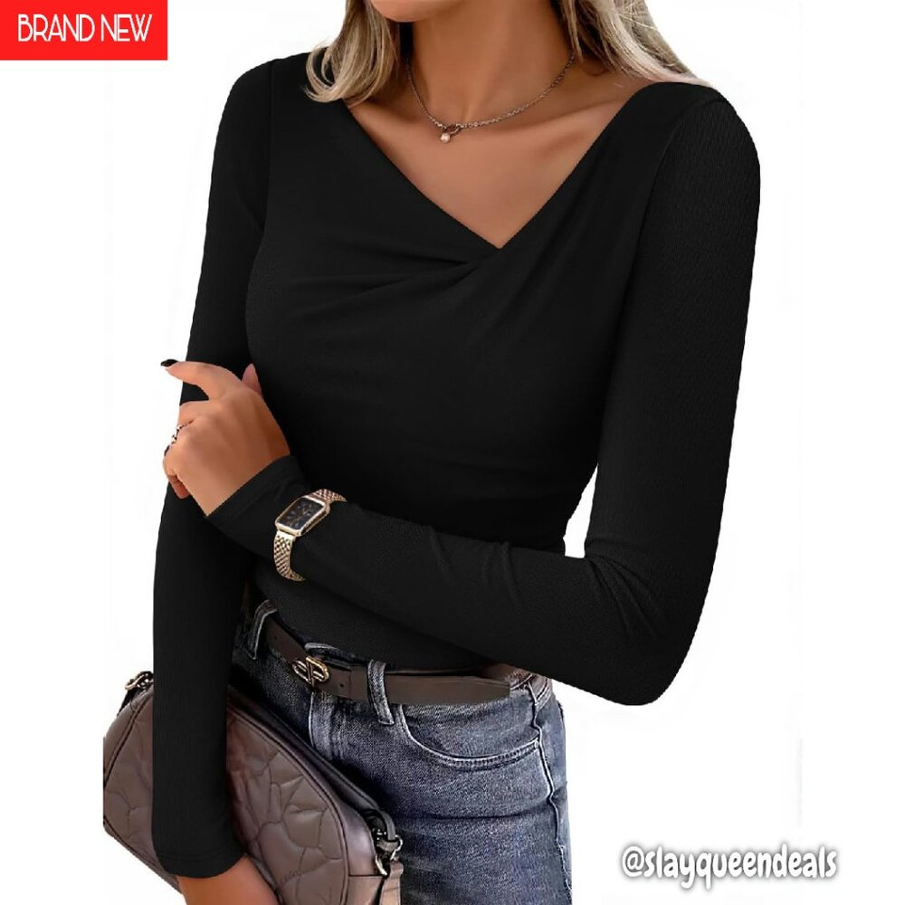 Long Sleeve Asymmetrical Ruched Slim Fit Tee Fall Winter Top